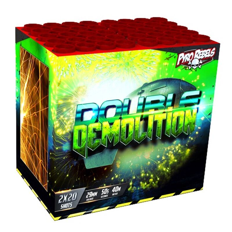 Double Demolition 40-Schuss-Feuerwerk-Batteriesortiment 12er Pack (Stahlkäfig) von Geisha-Rubro kaufen