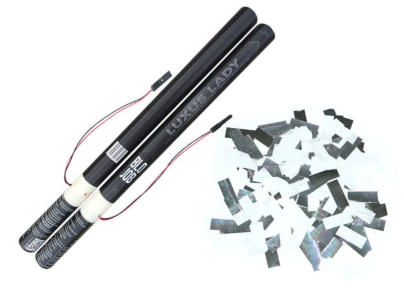 Jetzt Luxuslady 50cm elektrisch (Black Label) Papierflitter weiß & Metallic Flitter silber ab 1.49€ bestellen