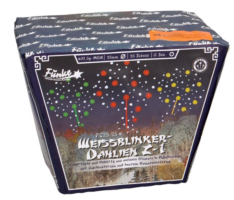 Jetzt Weißblinker-Dahlien Z-1 25-Schuss-Feuerwerk-Batterie ab 29.74€ bestellen